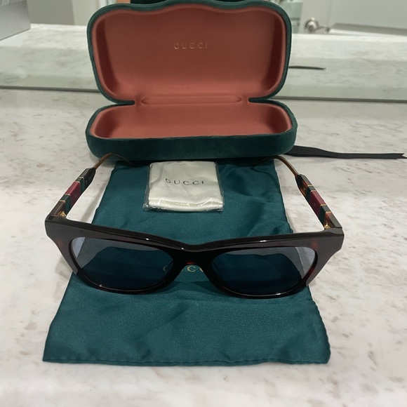 Gucci GG0598S 002 Sunglasses Women's Havana/Blue Lenses *Authentic*looks new - Picture 2 of 6